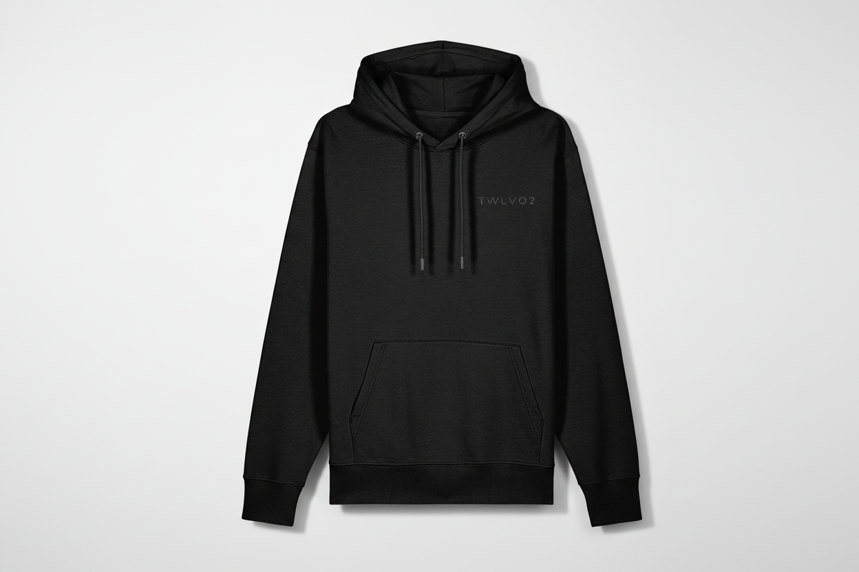TWLV02 Cruiser 2.0 black hoodie on white background
