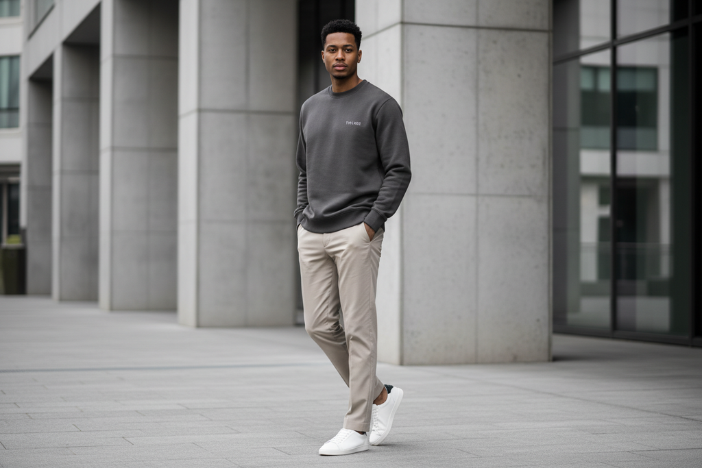 Model wearing TWLV02 heavyweight signature sweatshirt